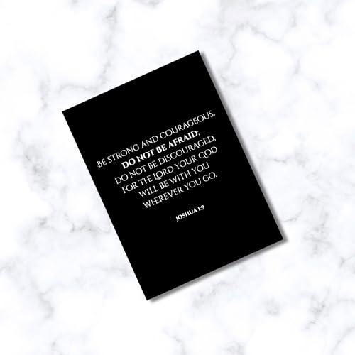 Inspiring Motivational Bible Verse Greeting Cards For Birthday, Retirement, Graduation, Sympathy, Strength, Mourning, Bereavement, Wedding Anniversary and Just Because For Christian Men and Women | Traditional Black and White Design (Joshua 1:9) - color: