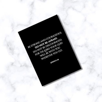Inspiring Motivational Bible Verse Greeting Cards For Birthday, Retirement, Graduation, Sympathy, Strength, Mourning, Bereavement, Wedding Anniversary and Just Because For Christian Men and Women | Traditional Black and White Design (Joshua 1:9) - color:
