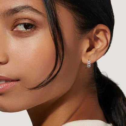 14K Gold Huggie Earrings for Women Silver Huggie Hoop Earrings Cubic Zirconia Huggie Earrings Stud Earrings Lightweight Dainty Hypoallergenic Earrings Jewelry Gifts - color: Silver Olive Leaf CZ Huggie Earrings