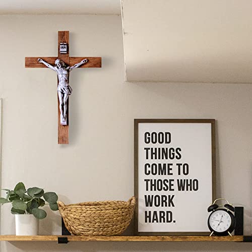 Jesus Christ Wooden Cross for Wall 5"x5" - Light Brown Crucifix Wall Cross for Catholic, Catholic Wooden Crosses for Home Decor, Religious Decor for Home, Christian Hanging Wood Crosses for Bedroom - color: Light Brown Wood Wall Crucifix