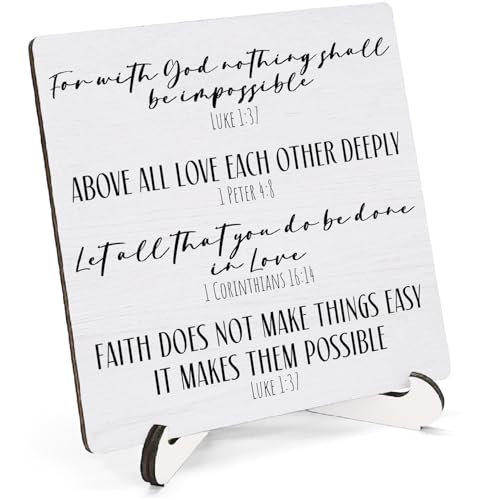 Motivational Christian Wooden Sign Desk Decor, Bible Verses Scripture Religious Wood Plaque Sign With Stand for Church Home Room Office Desk Table Shelf Decoration, 5x5 Inch - color: Motivational Faith, size: 5x5x1.1 in