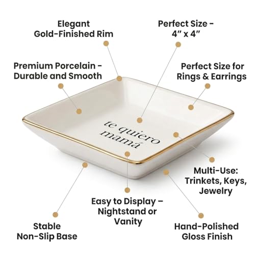 Simply Charmed I Love You Mom Spanish Gift - Ceramic Jewelry Dish or Ring Holder – Trinket Tray – Fun Birthday or Gift for Mother, Mama or Madre - style: Love Mama (Spanish)