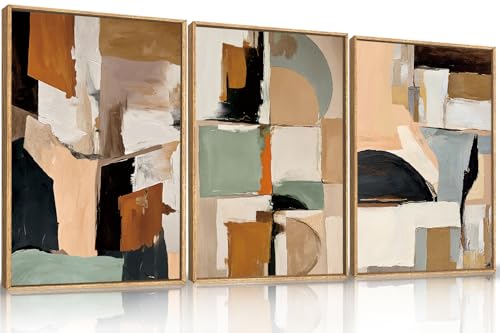 LHIUEM Large Abstract Color Block Framed Canvas Wall Art Set,Colorful Brush Stroke Shapes Wall Decor,Watercolor Pastel Minimalist Artwork for Living Room,Bedroom,Dining Room,Office -24"x36"x3 - color: Neutral Pastel Wall Art, size: 24''x36''x3