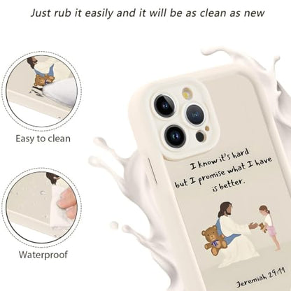 for iPhone 15 Pro Max 6.7'' Cute Bible Verse Bear Phone Case - color: White-Jesus Bear, size: iPhone 15 Pro Max