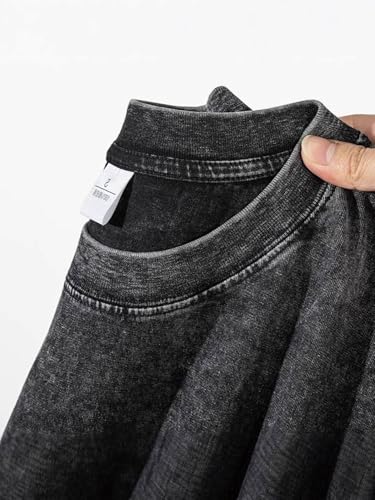 Streetwear Acid Wash Oversized Soft Tees Drop Shoulder Crew Neck Top - size: X-Large