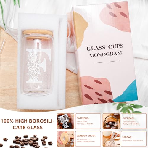 Christmas Gifts for Women: Initial Glass Cup as Office Graduation Memorial Holiday Personalized Gifts - for Mom Grandma Wife Girlfriend Sister Daughter Friend Christmas Gifts - F Aesthetic Cup - color: F