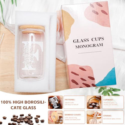 Christmas Gifts for Women: Initial Glass Cup as Office Graduation Memorial Holiday Personalized Gifts - for Mom Grandma Wife Girlfriend Sister Daughter Friend Christmas Gifts - F Aesthetic Cup - color: F