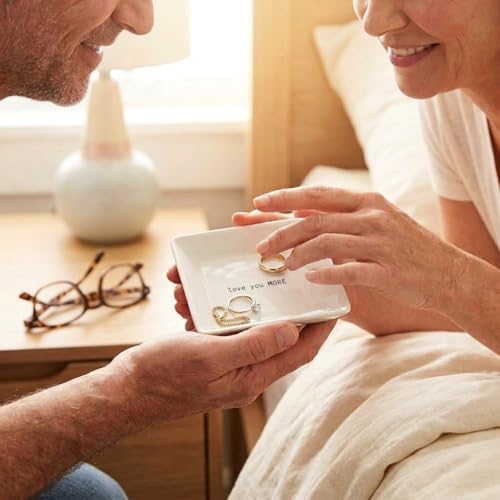 Simply Charmed Love You More Gift | Husband and Wife Aniversary Ring Dish | Jewelry Ring Holder | Elegant Trinket Tray Organizer Dish | Gift for Loved One, Mom, Sister, Niece, Grandmother, Friend - style: Love You More