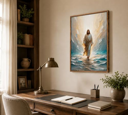 CXKAWM Framed Jesus Walking on Water Canvas Wall Art, 16x24in - color: Framed Jesus Walking, size: 16x24in