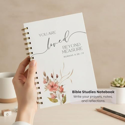 ilohaus Bible Journal for Women, Prayer Journal with Lined Pages, Hardcover - color: Romans 8:38-39