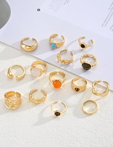 Gold Stackable Rings Set for Women, Gold Plated Chunky Crystal Finger Rings - color: Chunky Gold
