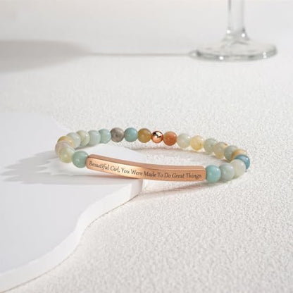 Inspirational Christian Bracelet for Women, 18K Gold Plated Bible Verse Jewelry with Amazonite Beads, Religious Faith Gift for Mom, Daughter, Sister, Friend - color: BEAUTIFUL G,YOU WERE MADE TO DO GREAT THINGS-Amazonite Rose Gold