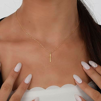 Anika Bella Cross Necklace for Women, Dainty Minimalist Pendant Cross Necklaces - color: Gold