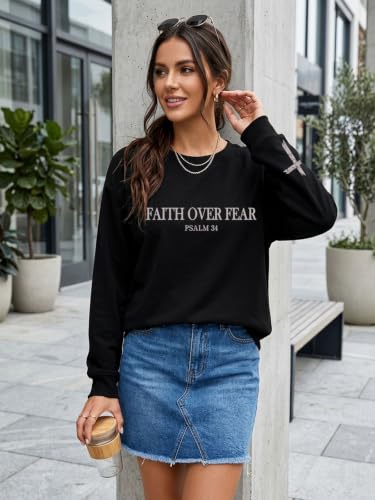 Christian Sweatshirts for Women Jesus Shirts Faith Cross Bible Verse Tops - color: Black-b, size: Small