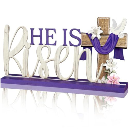 Cinnvoice He Is Risen Easter Decoration Religious Easter Table Sign Farmhouse Metal Letter Christian Tabletop Centerpiece Signs Cross Spring Tiered Tray Decorations for Office Home Party Supplies