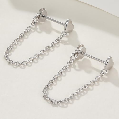 925 Sterling Silver CZ Moon Cross Heart Teardrop Chain Earrings for Women - color: Heart--Silver