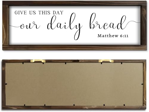 Kercan Give Us This Day Our Daily Bread Sign, John 6:11 Kitchen Decor, Bless This Home Rustic Farmhouse Wall Art, 16.5x5.5 Inches