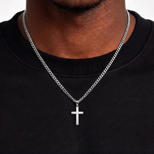 Cross Necklace for Men,6MM Stainless Steel Cuban Link Chain Necklace