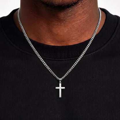 Cross Necklace for Men,6MM Stainless Steel Cuban Link Chain Necklace