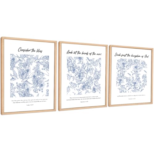 Set of 3 Poster Bible Verse Wall Art,Matthew 6:26 Christian Wall Decor - color: Consider the Lilies