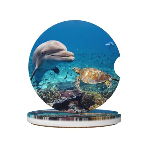 Dolphin Turtle Car Cup Holder Coasters 2 Pack 2.63" for Women - color: Blue