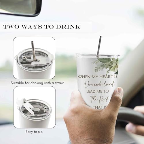 Christian 20oz Travel Coffee Mug Tumbler, Christian Religious Gifts for Women Men, When My Heart is Overwhelmed Bible Verse Stainless Steel Tumbler with Lid and Straw - color: therock