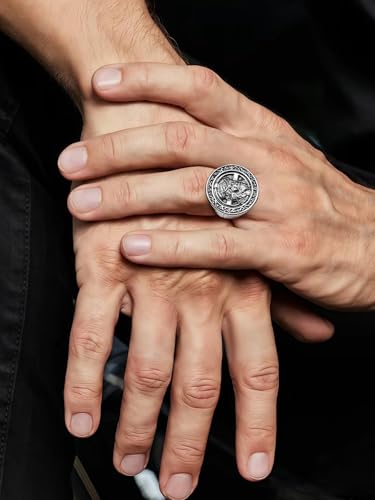 Christian Cross Rings for Men - Stainless Steel Jesus Jewelry with Celtic Knot Sides (Gold/Black/Silver) - Catholic Religious Gift, Size 7-13 - color: H: Silver-Jesus