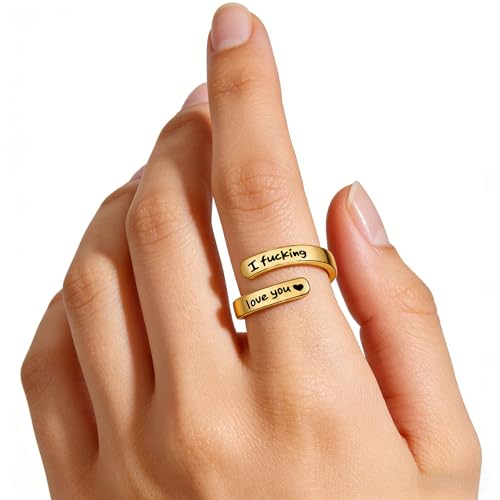 Faith Over Fear Cross Inspirational Rings for Women Daughter, Christian Blessed Hope Love Encouragement Rings Adjustable Open Tiny Purity Wrap Thumb Cross Ring Jewelry Graduation Cocktail Party - color: Fcking Love You Gold