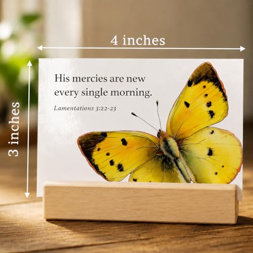 Bible Verse Cards with Wood Stand, 48 Prayer Cards for Daily Display - color: Butterfly