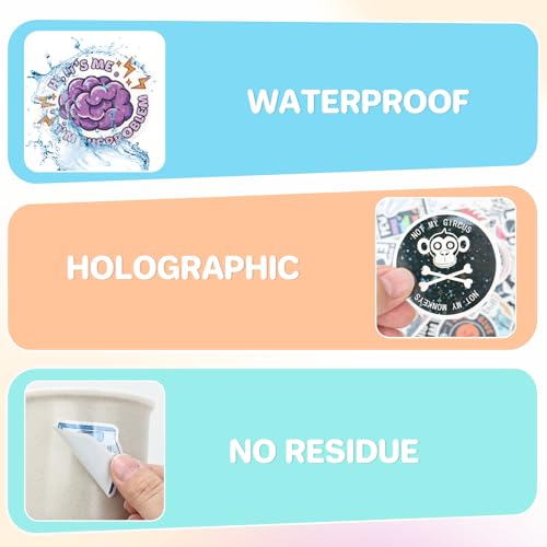 ELZO 300 Pcs Holographic Funny Stickers for Adults Pack - Sarcastic, Waterproof Vinyl Stickers for Water Bottle, Laptop, Phone, Journal, No Repeats - color: Sarcastic & Funny