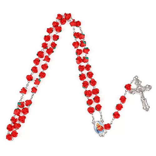 Rosary Beads Red Rose Garden Rosarios Catolicos for Catholic Christian Gift - color: RED