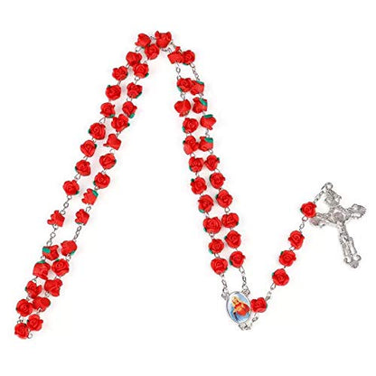 Rosary Beads Red Rose Garden Rosarios Catolicos for Catholic Christian Gift - color: RED