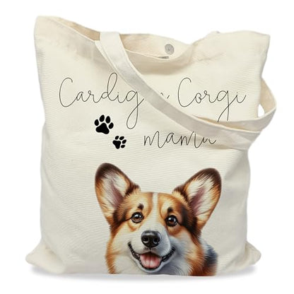 Dog Mom Canvas Tote Bag for Women, Reusable Cotton Shoulder Bag, Dog Lover Gift, Mother’s Day Pet Mom Shopping Tote - color: Cardigan