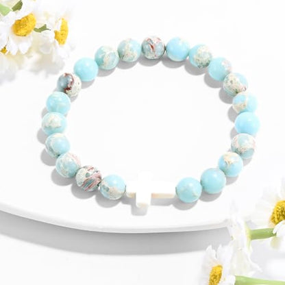 VIBILIA Cross Beaded Bracelets for Women, Birthday Gifts - color: A 1. Cross - Agalmatolite