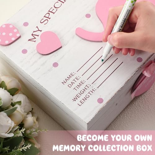 Soaoo 3D Wooden Elephant Baby Keepsake Box Baby Boy Girl Memorial Box, Pink - color: Pink