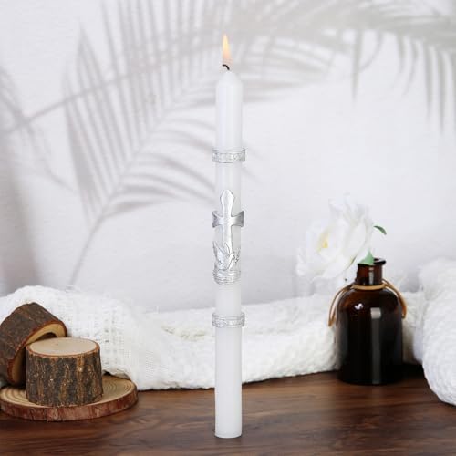 Baptism Candle for Boys Girls - Baptismal Candles Catholic for Baptism - Velas para Bautizo de Niño - Velas de Bautizo - color: Silver