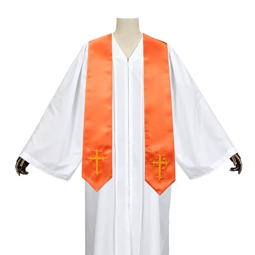 Clergy Stole with Embroidery Cross, Unisex Minister Priest Stole for Wedding Church Service Accessories 60/72 Inch - color: Orange, size: 72 Inch