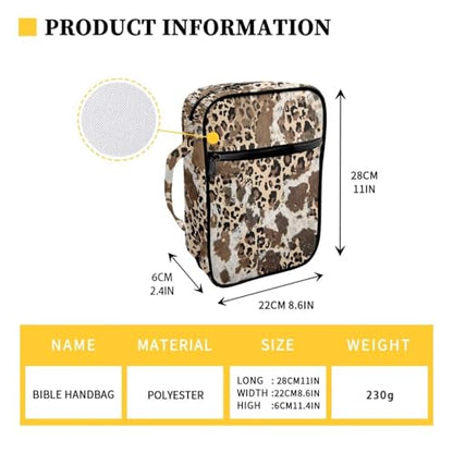 Coldinair Aesthetic Leopard Print Bible Cover for Women Girls Large Bible Case Scripture Study Carrying Book Cover Church Bag Protective with Handle and Zippered Pocket - color: Aesthetic Leopard Print