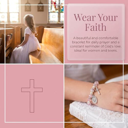 Women Stretch Rosary Bracelet Beaded Crucifix & Miraculous Medal - color: HOLY2