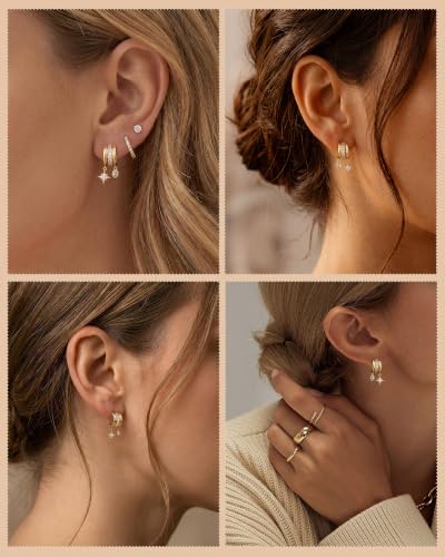 Dangle Gold Earrings for Women Trendy Triple Huggie Chain Earrings - color: Gold 8