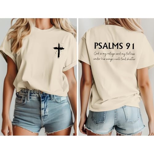Christian Shirts for Women Psalms 91 Jesus Shirt Religious Faith God Tshirt Bible Verse Inspirational Tees Tops - color: Apricot, size: XX-Large