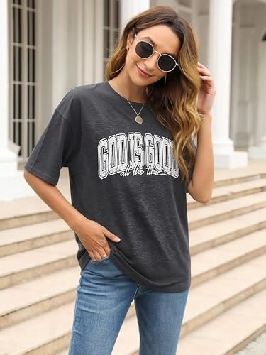 Christian Shirt for Women God is Good Shirts Womens Graphic Tshirts Jesus Shirt Bible Verse Inspirational Tee - color: Grey, size: Large