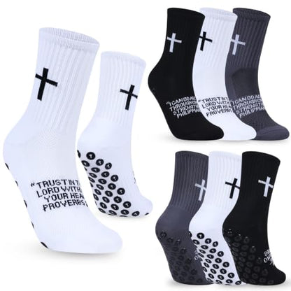 Cross Grip Soccer Socks for Men, Christian Anti Slip, US 7-11 - color: White/Black/Gray