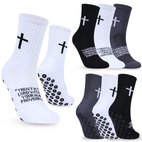 Cross Grip Soccer Socks for Men, Christian Anti Slip, US 7-11 - color: White/Black/Gray