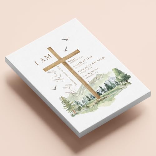 VIRAGIL Personalized Baptism Sign, Custom Cross With Name and Date, Affirmation Baptism Gift For Boy and Girl, Canvas Wall Art, 12x18 inches - color: Design 4