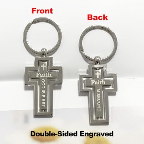 Rotating Cross Keychain, Double-Sided Engraved Christian Keyring Inspirational Key Chain Gift for Women Men