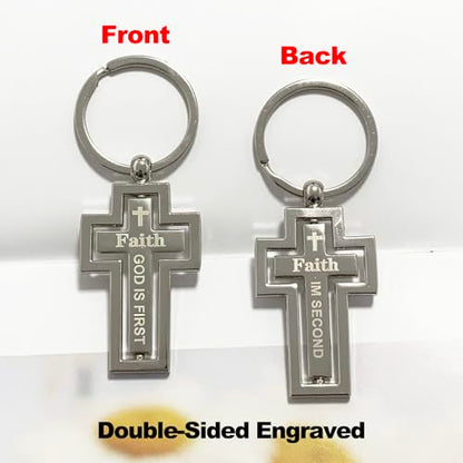 Rotating Cross Keychain, Double-Sided Engraved Christian Keyring Inspirational Key Chain Gift for Women Men