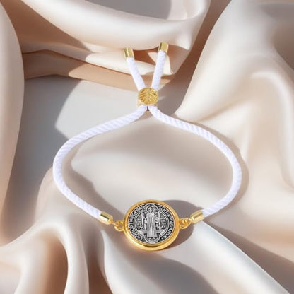 Catholic Bracelets St. Benedict Bracelet Red Rope Double Hole Pendant Couple Woven Bracelets Adjustable Black Bracelet - color: White