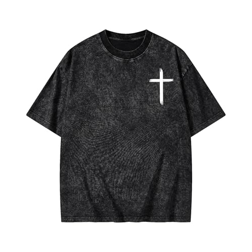 Christian Jesus Shirts for Women Men Faith Religious Oversized Graphic Tees Acid Washed Cotton Cross Bible Verse T-Shirt - size: XX-Large