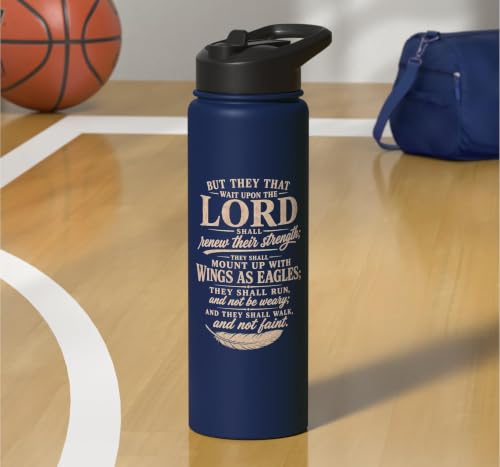 Wings As Eagles Isaiah 40 31 Christian Scripture Gifts Stainless Steel Insulated Water Bottle - color: Navy Blue